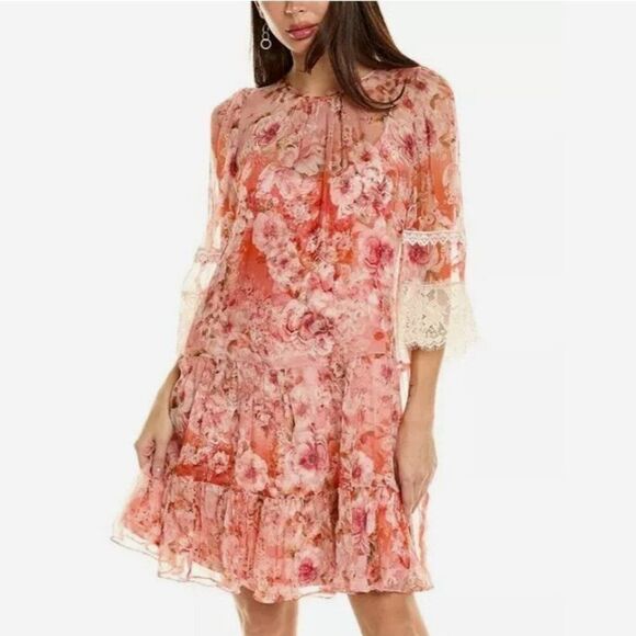 NWT Johnny Was Yours Truly 100% Silk Mini Dress Sz S Romantic Boho Lace Coquette - Picture 5 of 9